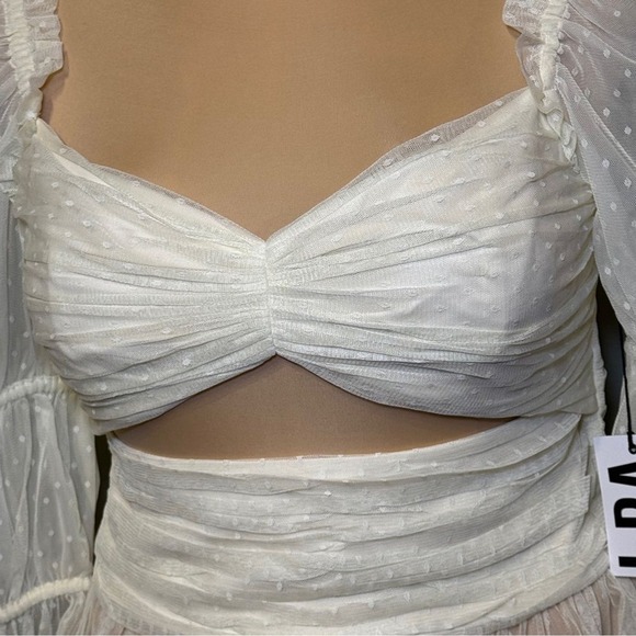 LPA Dolores Top Ivory Cream Cut-Out Sheer Puff Sleeve Blouse Shirt Size XL NWT - Picture 2 of 11